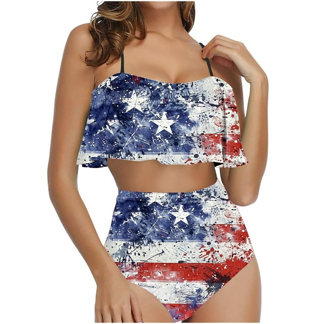 Trajes de baño Amzcrzy Tankini para mujer, trajes de baño, traje de baño de bikini con control de abdomen, conjunto de traje de baño con volantes para mujer, multicolor, XL