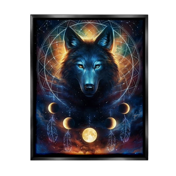 Stupell Industries Lunar Wolf & Galaxy Animals & Insects Painting Black Floater Framed Canvas Art Print Wall Art, 17 x 21