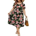 thumbnail image 3 of WellSize Plus Size Women Summer Dresses Casual Crew Neck Short Sleeve Sundresses Floral Midi Dress with Pockets, 3 of 8