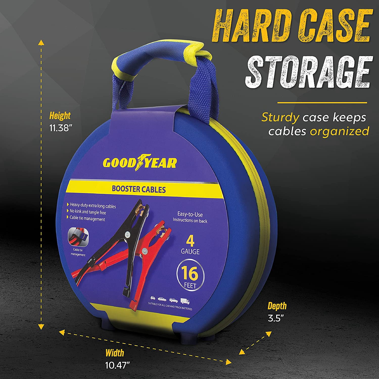 Goodyear Heavy Duty Car Jumper Cable 4 Gauge 16 Foot, Compatible with All Vehicles, with Carrying Case