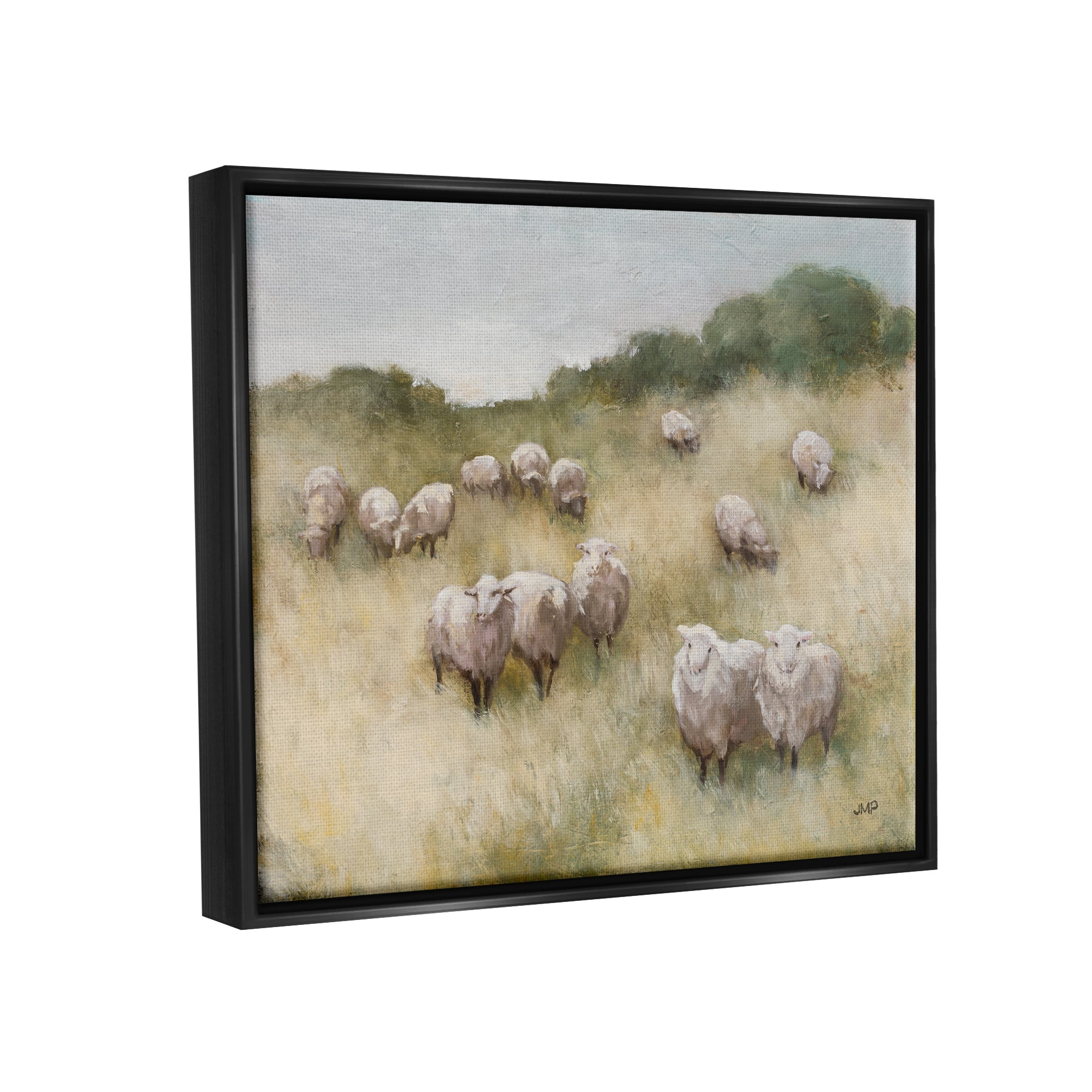 Stupell Industries Sheep Herd Rural Grassland Animals & Insects Painting Black Floater Framed Art Print Wall Art, 31 x 25