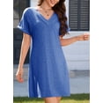 thumbnail image 2 of Fancyglim Dress for Women Summer V Neck Short Sleeve Casual T-shirt Mini Dresses Blue 2XL, 2 of 6