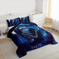 thumbnail image 4 of Manfei Romantic Couple Skull Bedding Comforter Set for Lover, Romantic Blue Rose Flower Twin Comforter Sets, Dreamy Glitter Moon Reversible Bedding Set, Lightweight Room Decor, 2pcs, 4 of 9