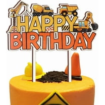 Construction Happy Birthday Wooden Cake Topper Engineering Vehicle Cake Pick, Truck Excavator Forklift Themed Birthday Party Decorations Supplies
