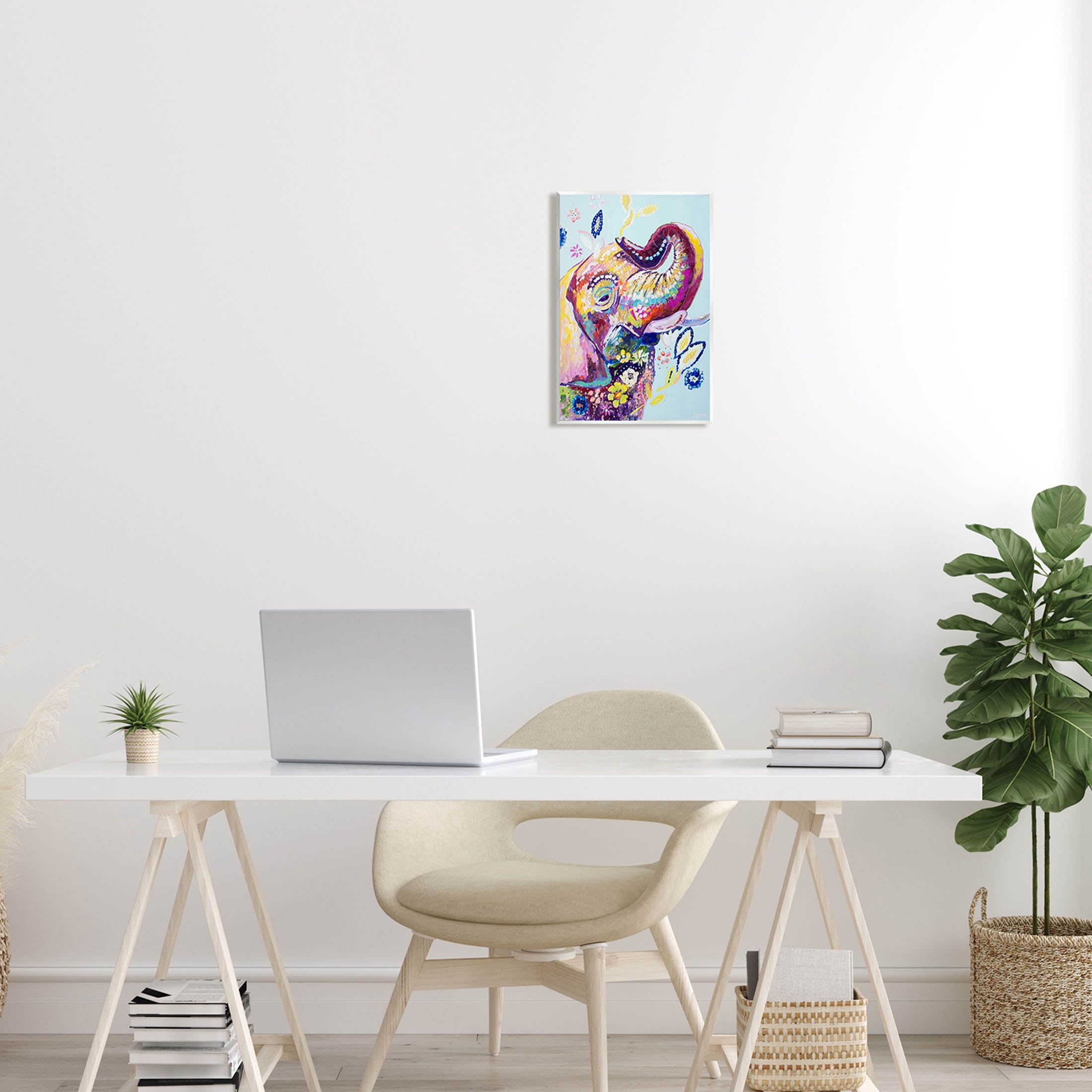 Floral Pattern Fun Elephant Animals & Insects Painting Unframed Art Print Wall Art