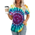 thumbnail image 2 of jtjvou Women's Business Work Blouse Summer Short Sleeve Pullover Going out Tops for Teen Tie Dye Tops Plus Size Trendy Fashion Lady Crewneck Tees Multicolor,M, 2 of 6