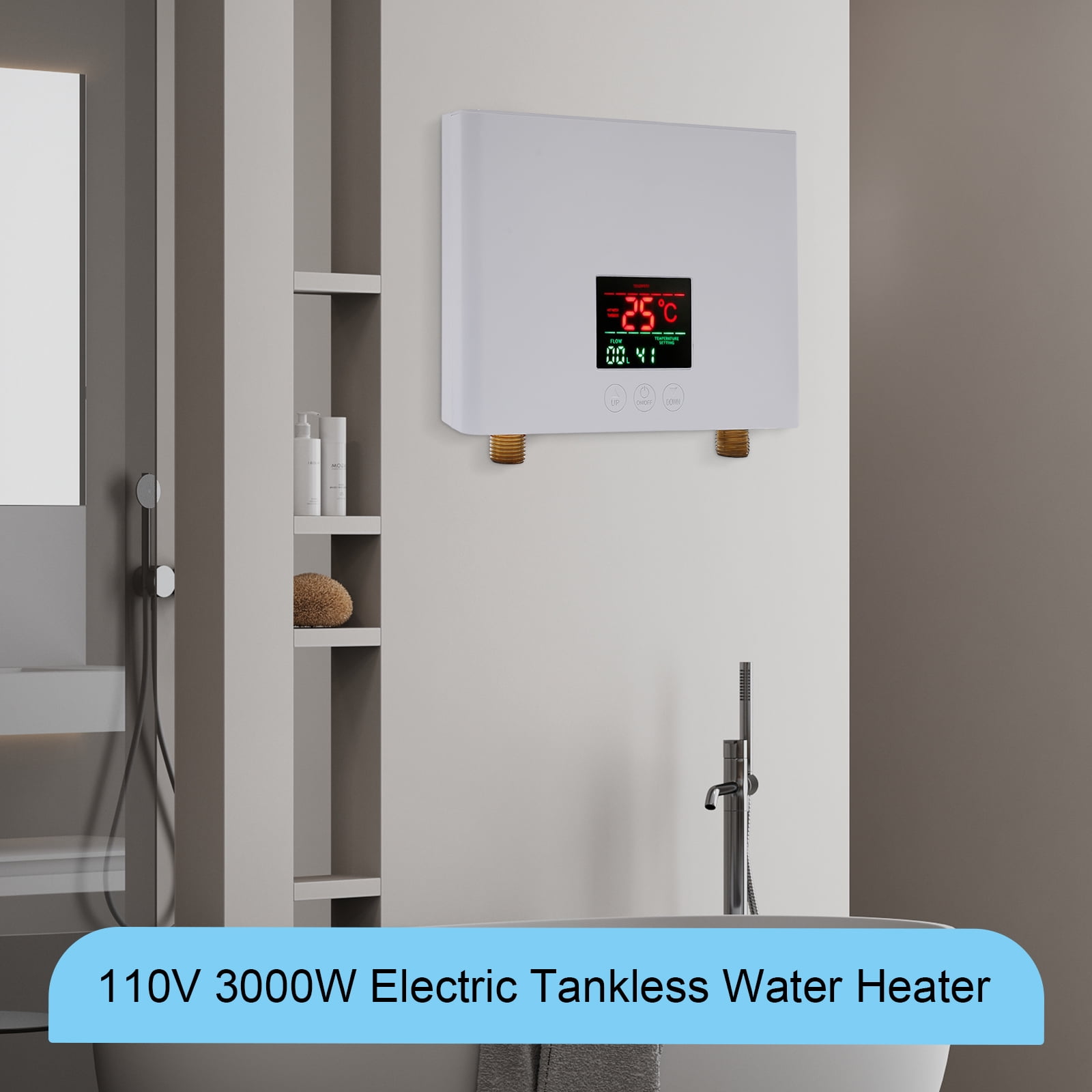 Miumaeov Tankless Electric Water Heater 3000W Kitchen Household Electrical Mini Instant Hot Water Heater,W/IPX4 Water-Proof Level & LCD