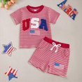 thumbnail image 2 of Toddler Infant Baby Boy Independence Day Cute USA Embroidery Ribbed T-Shirt & Shorts Casual Toddler Outfit 6M 12M 18M 24M 2T 3T, 2 of 4