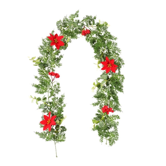 Baies Rouges 185 cm Couronne Douce pour Foyer Escalier et Porte-Bouquet de Fête pour Fleurs Guirlande de Glycine Fleurs Glycine et Fleurs Fleurs Arrangements Floraux d'Extérieur avec Vase Réception de Mariage