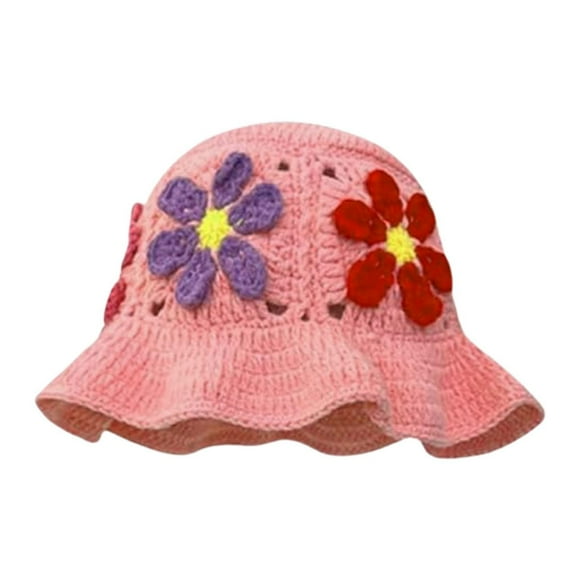 GPOECD Crochet Bucket Hat for Women Knitted Fisherman Hat with Hollowed Out Flower Design Travel Foldable Outdoor PK1,One Size