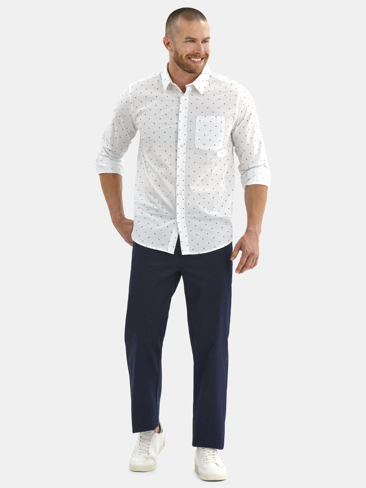 George Men's and Big Men's Performance Button Up Shirt with Long Sleeves, Sizes S-3XL