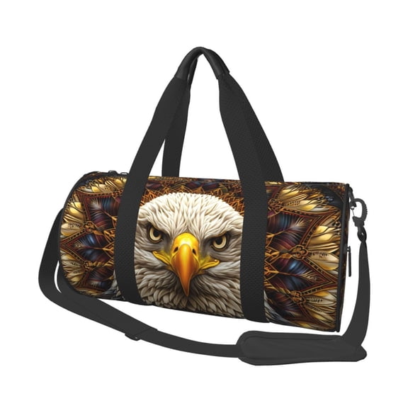 Honeii Vintage Pattern Bald Eagle Print Duffle Bag and Adjustable Strap,Foldable Travel Duffel Bags for Men Women,Waterproof Duffel Bags