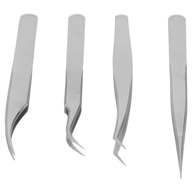 Pinzas de acero inoxidable para decoración de uñas con bolsa juego de pinzas de extensión de pestañas portátiles de 4 piezas para extensión de pestañas Arte de uñas ANGGREK Otros