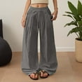 thumbnail image 2 of RYRJJ Womens Cotton Linen Palazzo Pants Drawstring Elastic Waist Casual Wide Leg Trousers Summer Boho Beach Lounge Pant with Pockets(Gray;M), 2 of 8