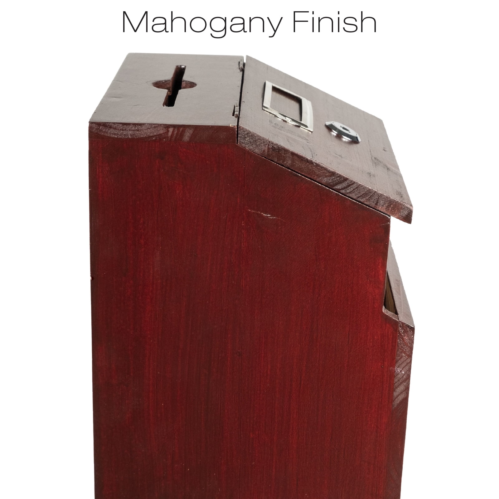 Excello Global Products Red Mahogany Suggestion Box with Lock: Wooden Ballot Comment Box, Wall Mounted or Freestanding. Includes Printed Labels & Suggestion Pads Cards - EGP-HD-0290