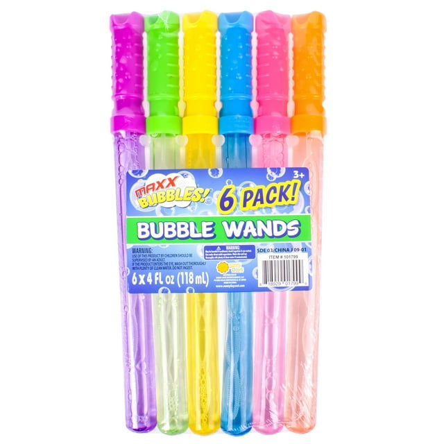 MAXX BUBBLES Paquete Combinado de Varita de Burbujas de 4 OZ y 6 Pzas: Azul, Verde, Morado, Naranja, Rosa y Amarillo