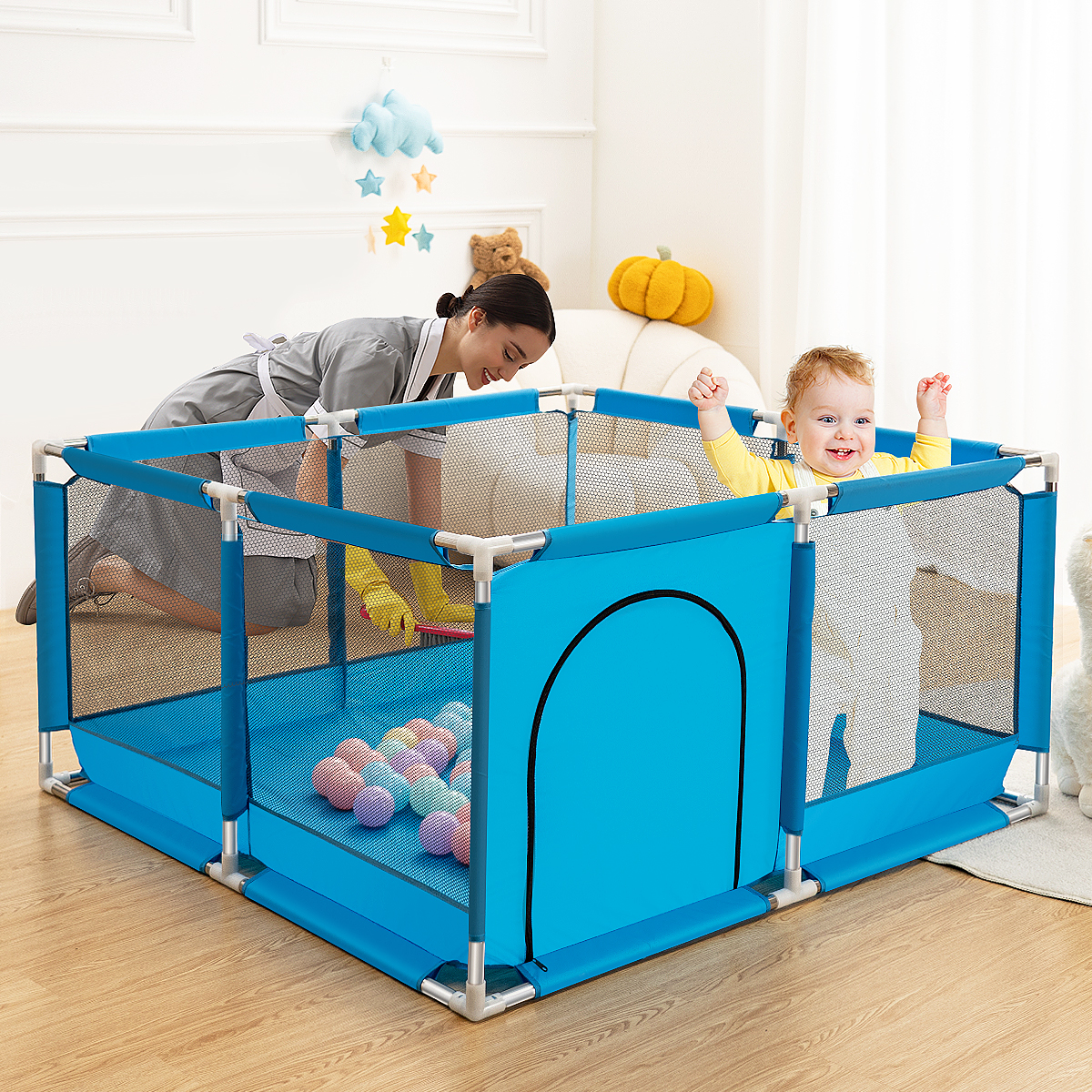 Baby Playpen,Outdoor Play Yard,Portable 4-Panel Baby Safety Playpen for Infant Toddler,Blue - image 2 of 5