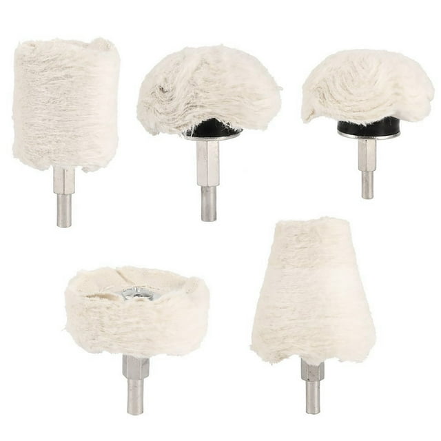 5PCS Juego de Discos de Pulir Eléctricos, Material Fluff para Coche/Metal/Joyería, Formas Cónicas/Cilíndricas para Eliminar la Oxidación, Compatible con Taladro para Herramientas de Pulido