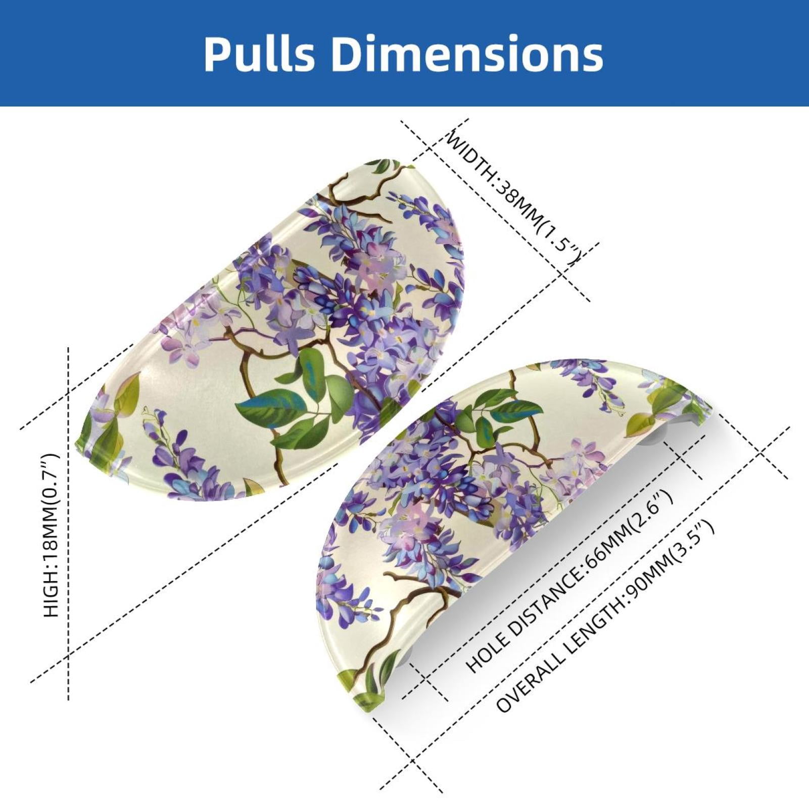PhooArto 6 Pcs Cup Drawer Pulls, Purple Wisteria Flowers Pattern Shell Shape Handles Cabinet Knobs for Dresser Cupboard Closet Wardrobe with Screws