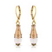 Besheek Goldtone and Opalite Moonstone Leverback Cone Dangle Earrings