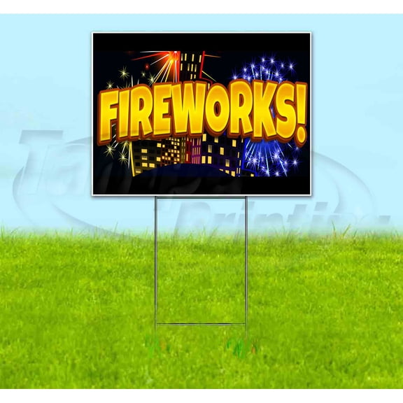 Fireworks (18" x 24") Yard Sign, Includes Metal Step Stake