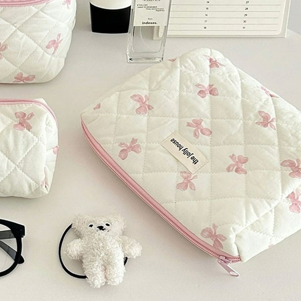 Juego 3 Bolsas Maquillaje Con Lazo Gran Capacidad Algodón Acolchado para Mujeres Y Niñas