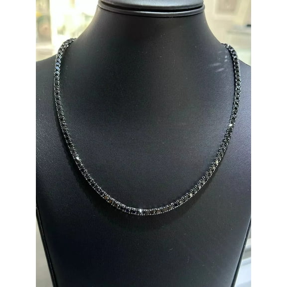 JALASH ONLINE 24CT Round Lab Created Diamond Men's Tennis Necklace 14K Black Gold Plated 20"