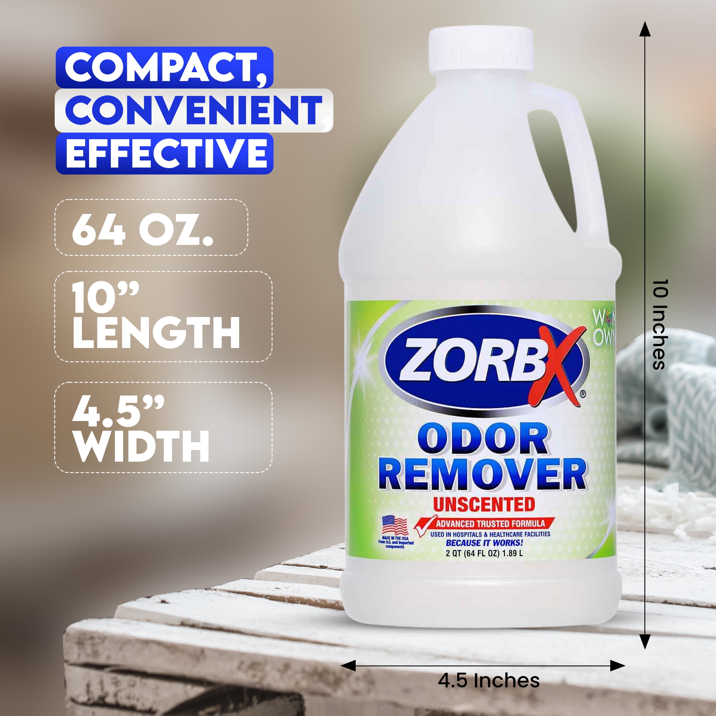 ZORBX Unscented Odor Eliminator Spray for Hospitals & Healthcare – Dog, Cat, Car & Carpet Deodorizer (64 oz)