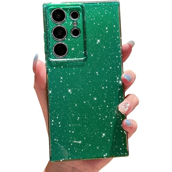 Compatible with Samsung Galaxy S23 Ultra Case, Cute Glitter Sparkly Bling Phone Cover for Women Girls (Alpine Green)