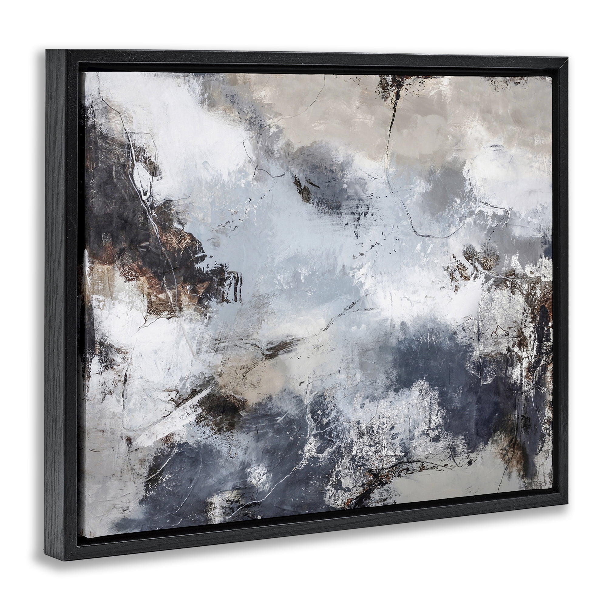Stupell Industries Grey Organic Abstract Abstract Painting Black Floater Framed Canvas Art Print Wall Art, 21 x 17