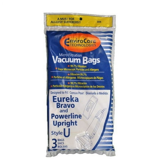 Replacement Part For Eureka Sanitaire Vacuum Bags for Type U Bravo II, Direct Air, World Vac, White Westinghouse Upright Vacuums. 3 Pack // 308