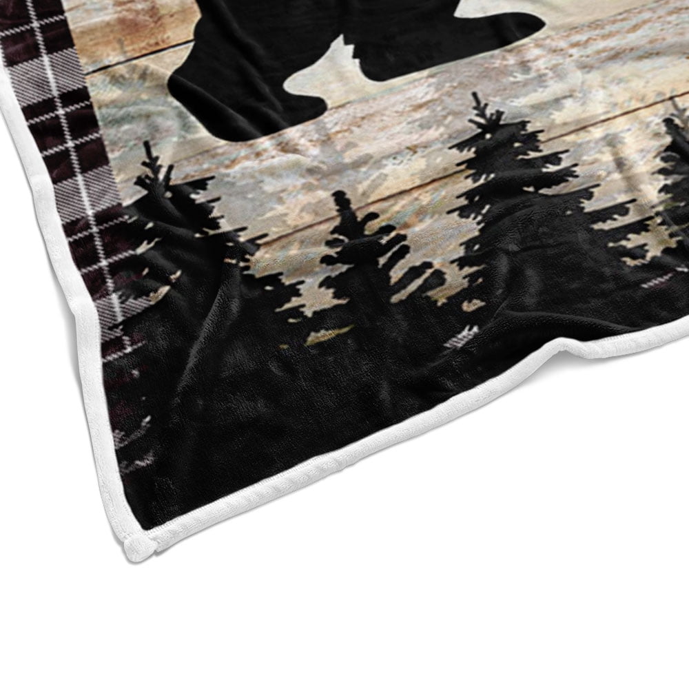 Rustic Forests Bear Throw Blanket, Brown Wooden Board Black Plaid Soft Flannel Bed Throw Blanket for Couch, Framhouse Retro Style Lightweight Fluffy Plush Fuzzy Sofa and Travel Bed Blanket 60X80in