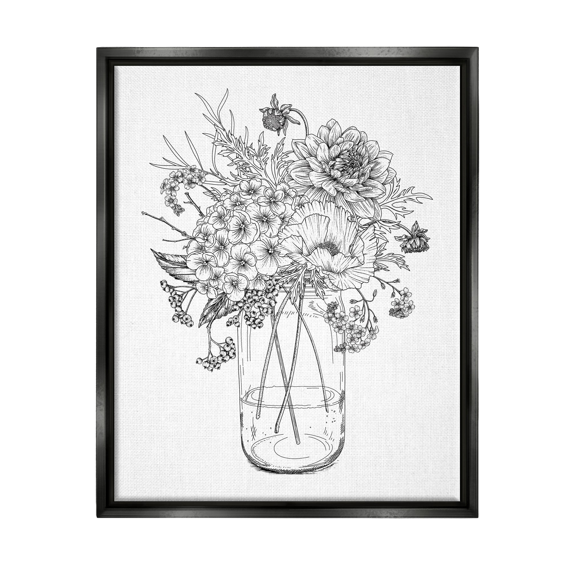 Stupell Industries Detailed Varied Flower Bouquet Blossoming Wildflower Blooms Graphic Art Metallic Gold Floating Framed Canvas Print Wall Art, Design by Lettered and Lined