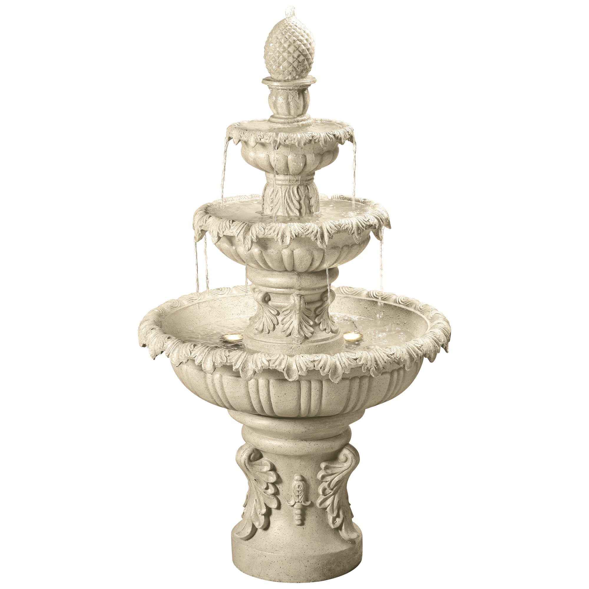 Ibiza 46" High Large Italian Outdoor Decor Sand Stone Floor Fountain with Light LED 3-Tier Outside Garden Patio