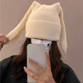 thumbnail image 2 of Glisme Winter Hat Fashion Long Eared Rabbit Knitted Hat Warm Cute Skin Soft Wool Hat In Versatile Headgear White, 2 of 5