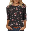 thumbnail image 1 of Hauts pour Femmes Décontractés Imprimés Col Rond Manches 3/4 T-Shirt Ample, Hauts Manches 3/4 pour Femmes, Hauts Décontractés pour Femmes, T-Shirts pour Femmes, 1 of 4
