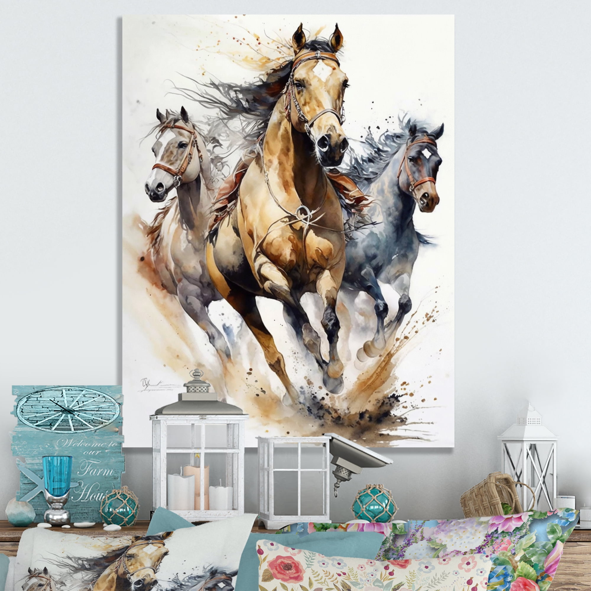 Designart Herd Of Horses Running II Canvas Wall Art
