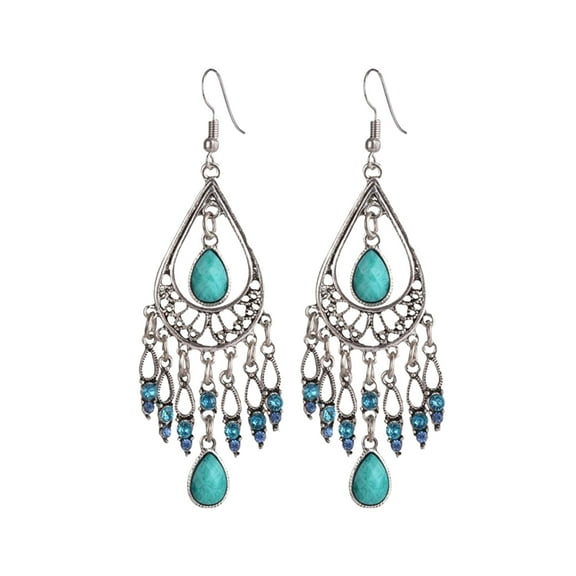 Mightlink 1 Pair Women Hook Earrings Vintage Ethnic Style Exaggerated Hollow Out Waterdrop Shape Bohemian Ear Decoration Jewelry Vacation Earrings Hanging Earrings