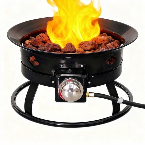 edx 19-inch Portable Propane Fire Pit with Self-Igniter, 58,000 BTU Round Smokeless Outdoor Fire Bowl with Lava Rocks & Fabric Handle, for Camping, Patio, Backyard, RV, Black