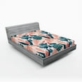 thumbnail image 2 of Ambesonne Tropical Fitted Sheet, Simple Monstera Palm Art, Queen Size, Coral Dark Teal Peach, 2 of 5