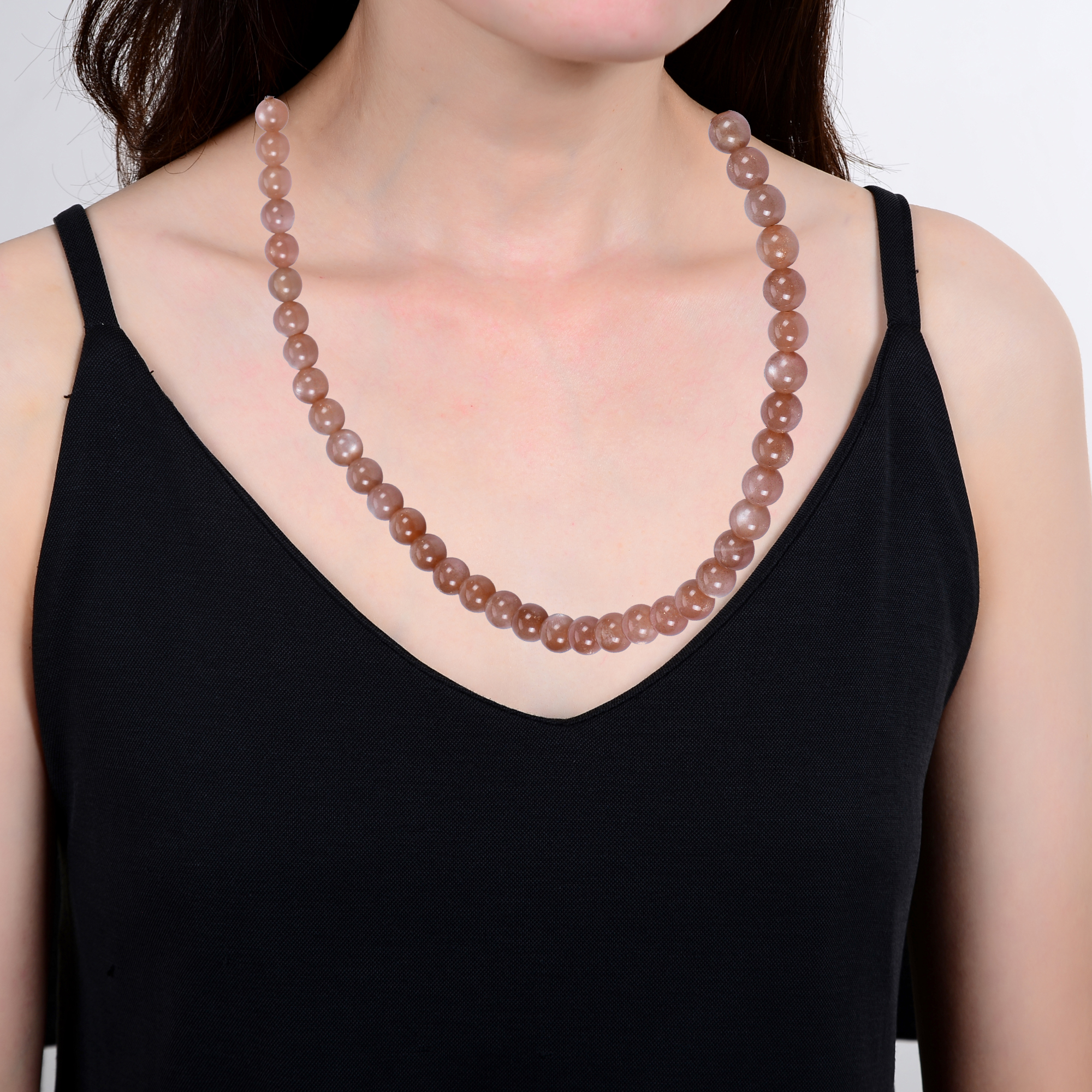 Sterling Silver with Natural Peach Moonstone Bead Necklace-20"