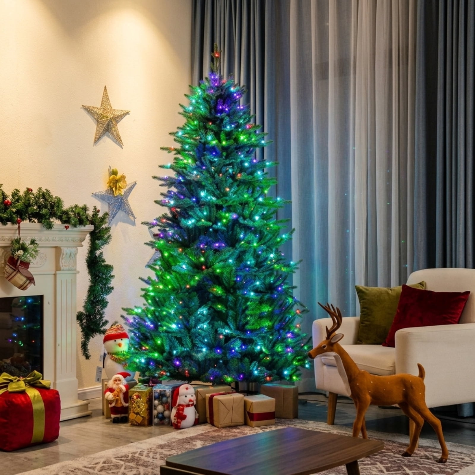 RUIE, 7 ft, Artificial Christmas Tree, with 540 LED Lights, 2324 Branch Tips, Green Holiday Xmas Tree for Indoor Home Office Decoration