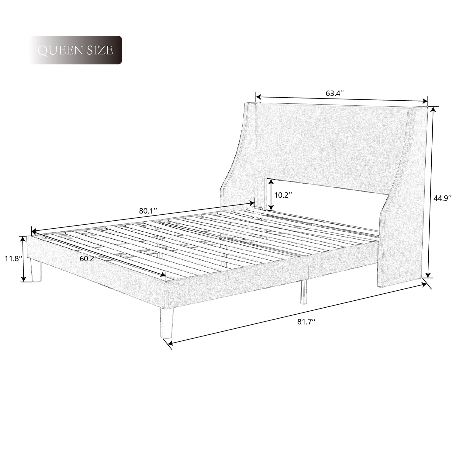 SHA CERLIN Queen Size Upholstered Platform Bed Frame with Wingback Headboard, Burnt Orange, Adults