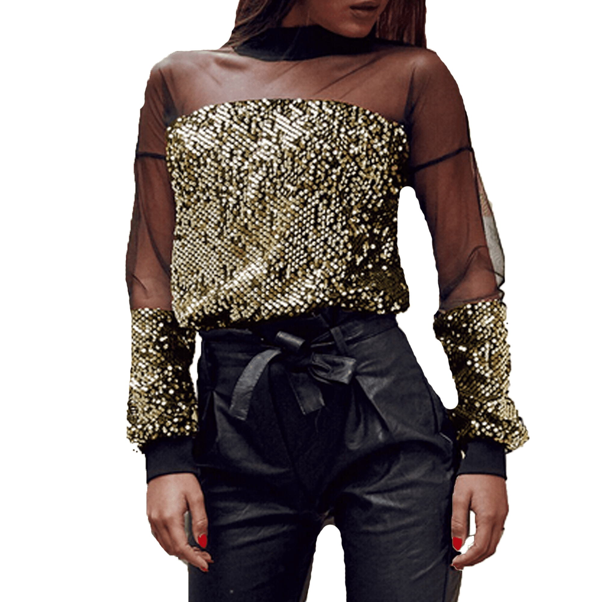 womens long sleeve gold tops