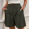 thumbnail image 2 of AOOCHASLIY Linen Shorts for Women Summer Casual Button Elastic High Waist Shorts Pleated Short Pants Beach Vacation Outfits, 2 of 7