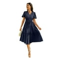 thumbnail image 2 of Solid Color Block Puff Sleeve Elastic Waist Dress, 2 of 11