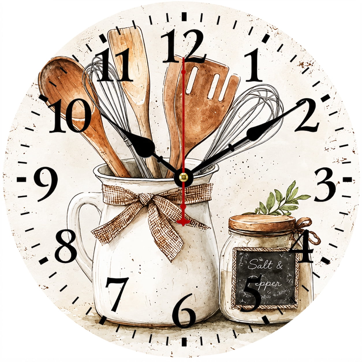 Kitchen Wall Clock 9.84 Inch, Farmhouse Utensil Mason Jar Clock, Battery Operated Analog Decorative Clock with Easy to Read Numbers for Kitchen Dining Room