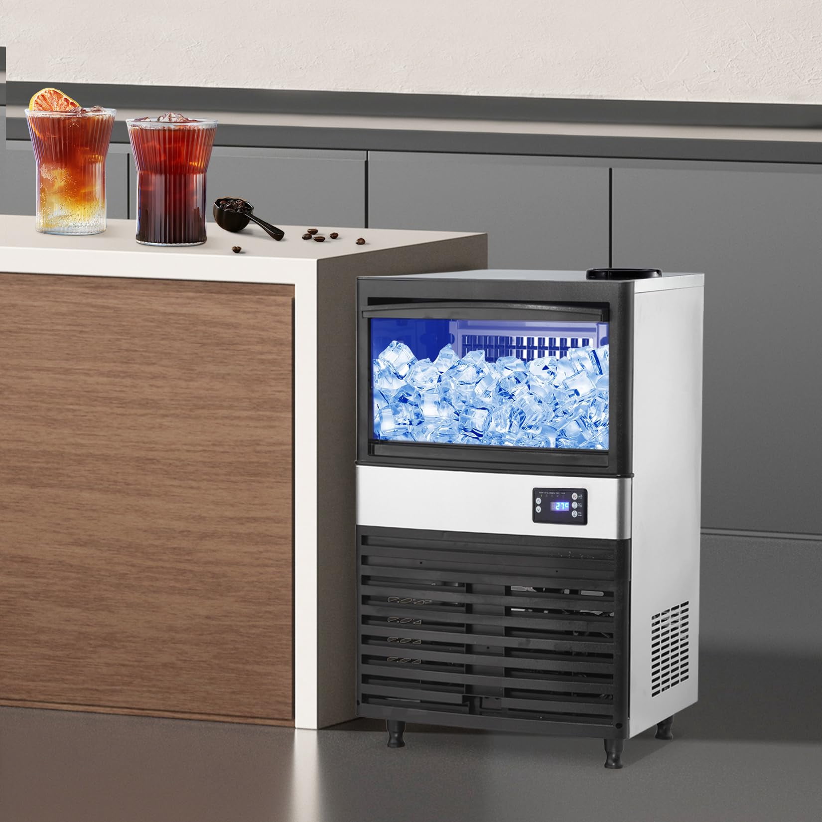EastVita Multi-style Commercial Ice Maker Machine, with Storage Bin, Clear Ice Cubes, Counter Freestanding Ice Machine for Home/Party/Bar/Restaurant