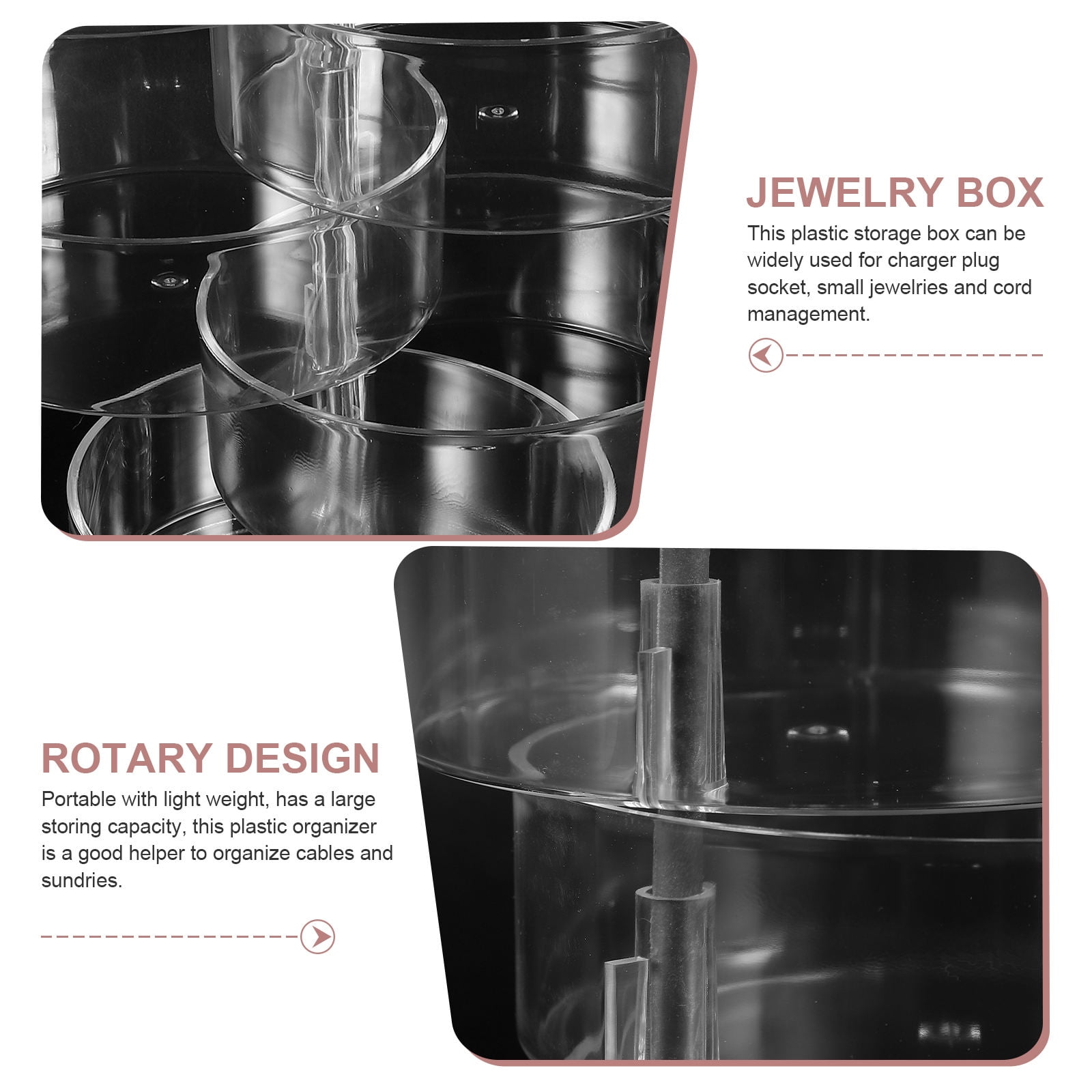 WHAMVOX 2-Pack Cable Management Boxes with Rotatable Lid, Multi-Layer Cord Organizers for Earphones, Jewelry, Small Accessories Storage