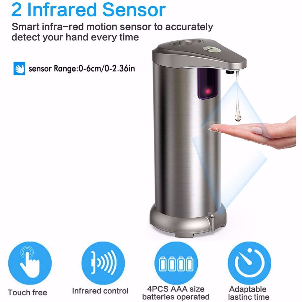 Jierger NEW Hands Free Touchless Stainless Steel Automatic Soap Dispenser Motion Sensor Equipped with Infrared Motion Sensor Smart for Bathroom Kitchen School Hotel